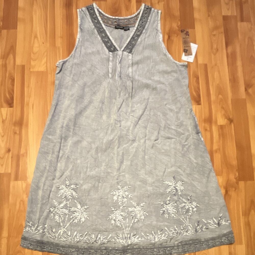 Raya Sun 3X Gray Maxi Dress Sleeveless V-Neck Embroidered Drawstring